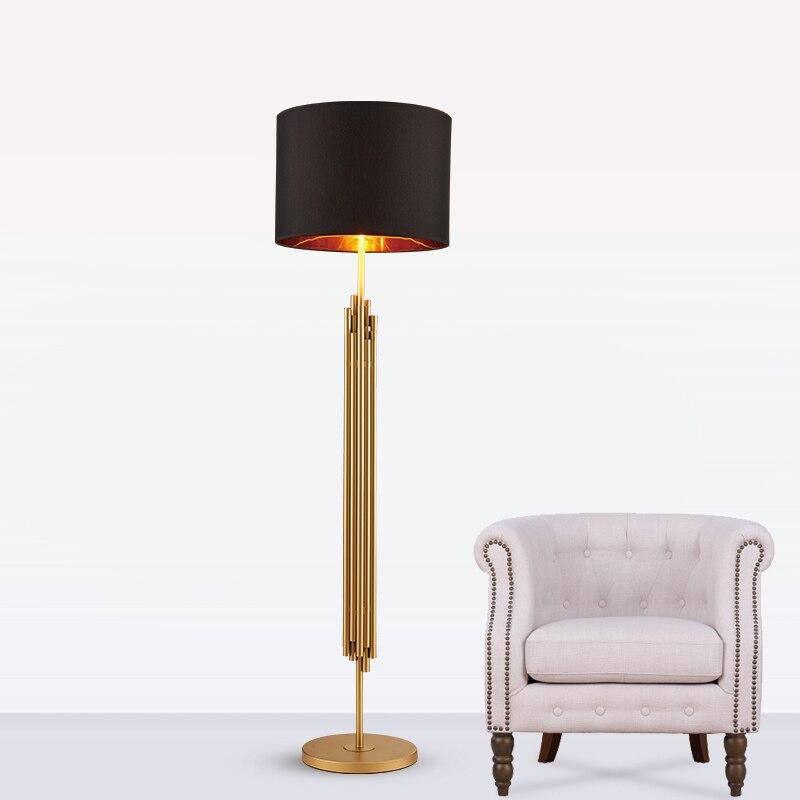 Black and Gold Metal Designer Floor Lamp with Fabric Shade - Soft Lighting for Living Room and Large Spaces